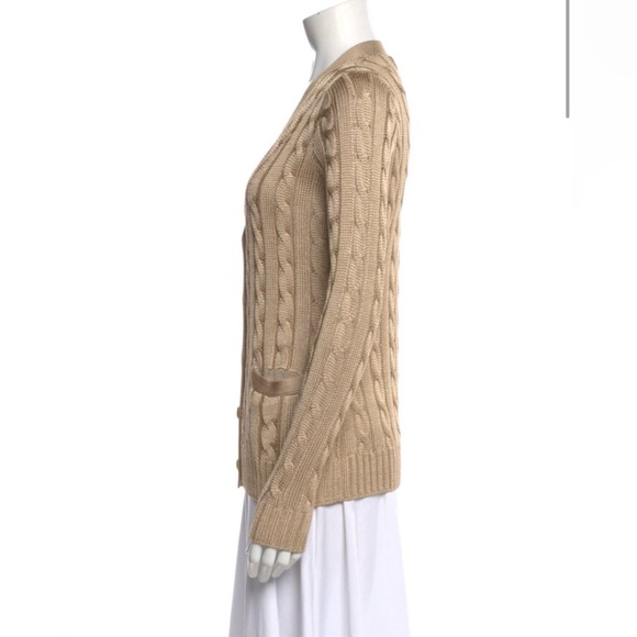RALPH LAUREN COLLECTION BROWN SILK CABLE KNIT CARDIGAN - Picture 10 of 11